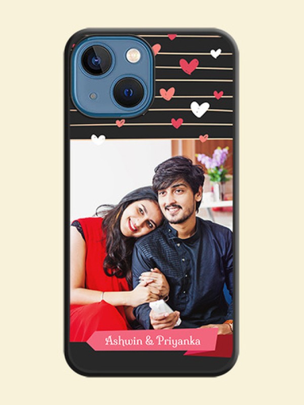 Love Pattern with Name on Pink Ribbon on Photo on Space Black Soft Matte Back Cover - iPhone 13 Mini