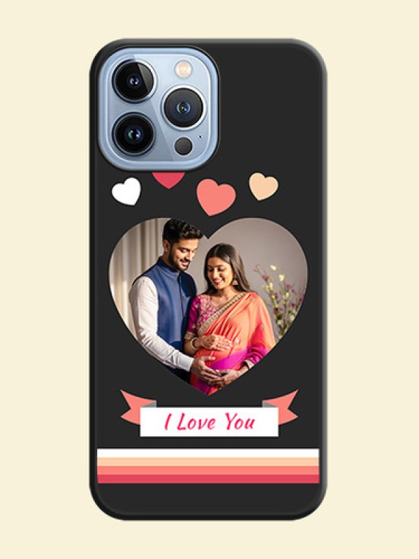 Love Shaped Photo with Colorful Stripes on Personalised Space Black Soft Matte Cases - iPhone 13 Pro Max