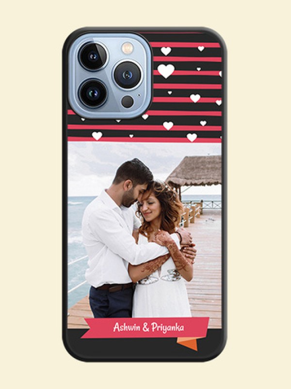 White Color Love Symbols with Pink Lines Pattern on Space Black Custom Soft Matte Phone Cases - iPhone 13 Pro Max