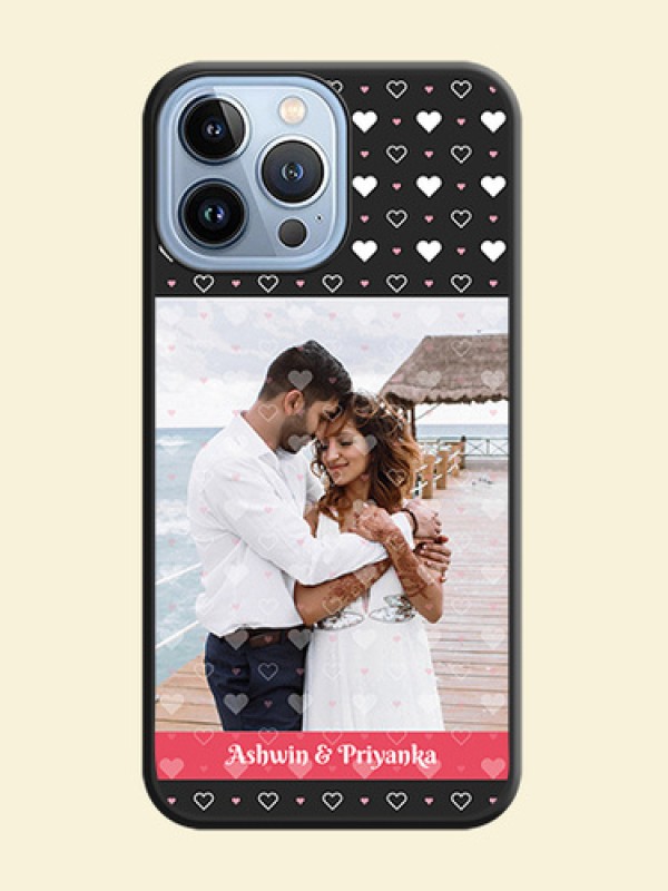 White Color Love Symbols with Text Design on Photo on Space Black Soft Matte Phone Cover - iPhone 13 Pro Max
