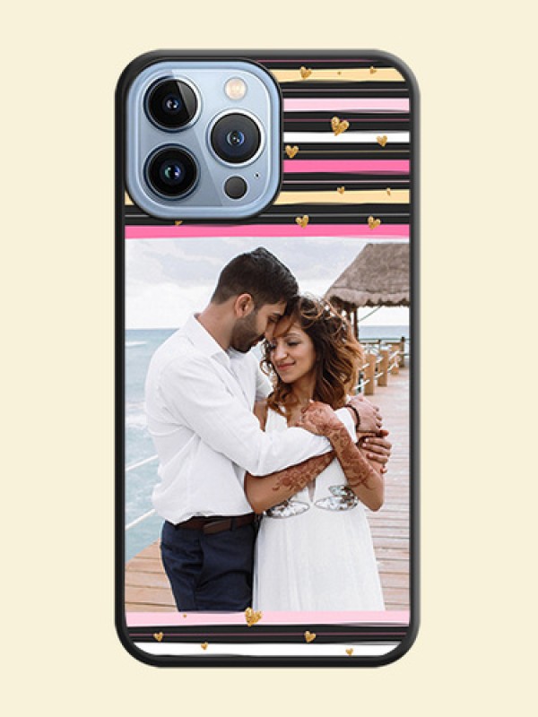 Multicolor Lines and Golden Love Symbols Design on Photo on Space Black Soft Matte Mobile Cover - iPhone 13 Pro Max