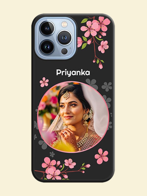 Round Image with Pink Color Floral Design on Photo on Space Black Soft Matte Back Cover - iPhone 13 Pro Max