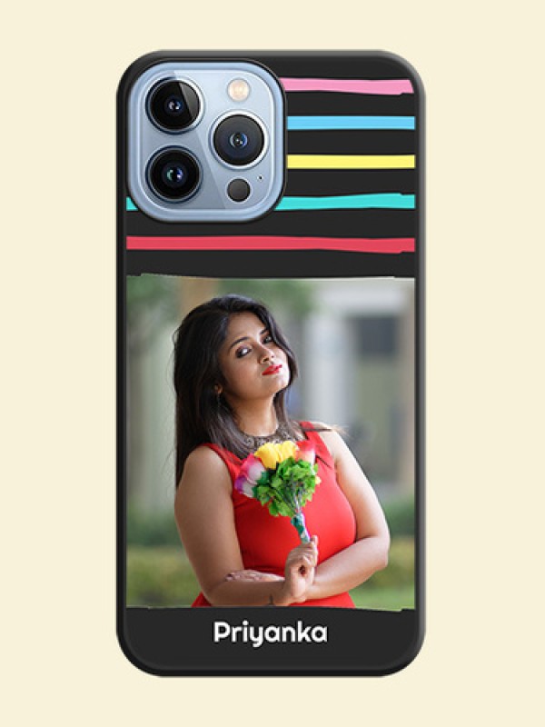 Multicolor Lines with Image on Space Black Personalized Soft Matte Phone Covers - iPhone 13 Pro Max