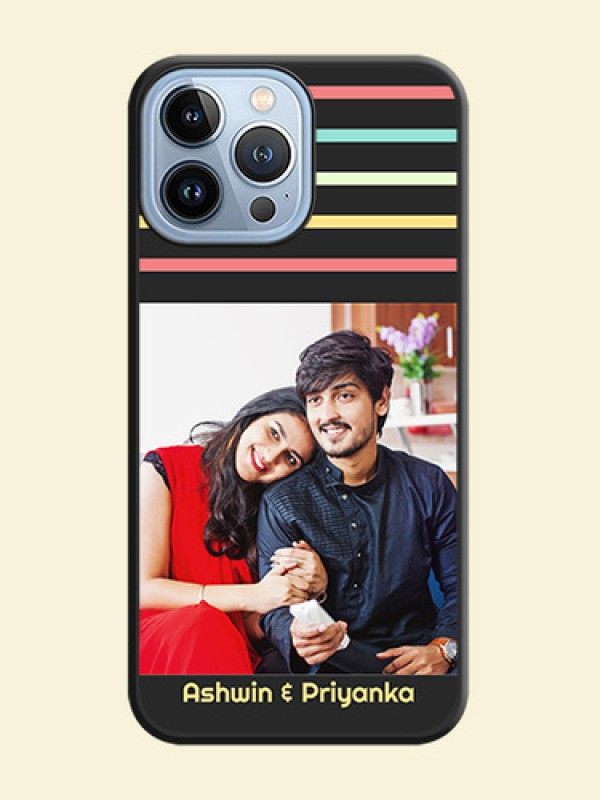 Color Stripes with Photo and Text on Photo on Space Black Soft Matte Mobile Case - iPhone 13 Pro Max