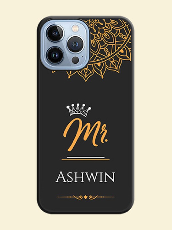Mr Name with Floral Design on Personalised Space Black Soft Matte Cases - iPhone 13 Pro Max