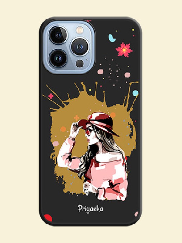 Mordern Lady With Color Splash Background With Custom Text On Space Black Personalized Soft Matte Phone Covers -Apple Iphone 13 Pro Max
