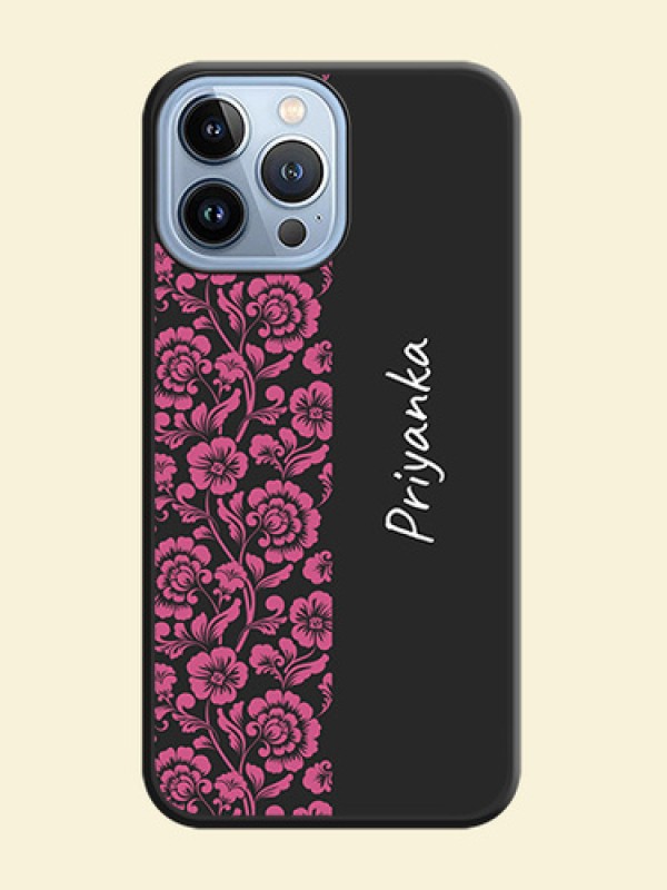 Pink Floral Pattern Design With Custom Text On Space Black Personalized Soft Matte Phone Covers -Apple Iphone 13 Pro Max