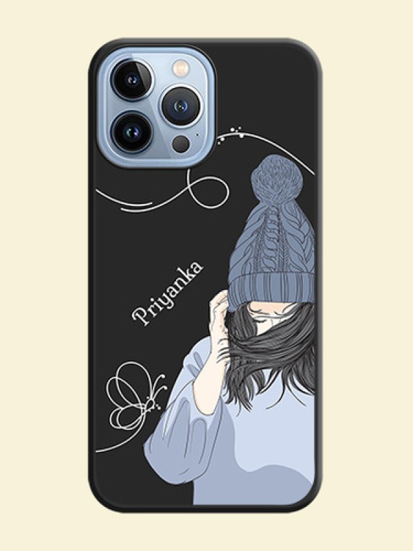 Girl With Blue Winter Outfiit Custom Text Design On Space Black Personalized Soft Matte Phone Covers -Apple Iphone 13 Pro Max