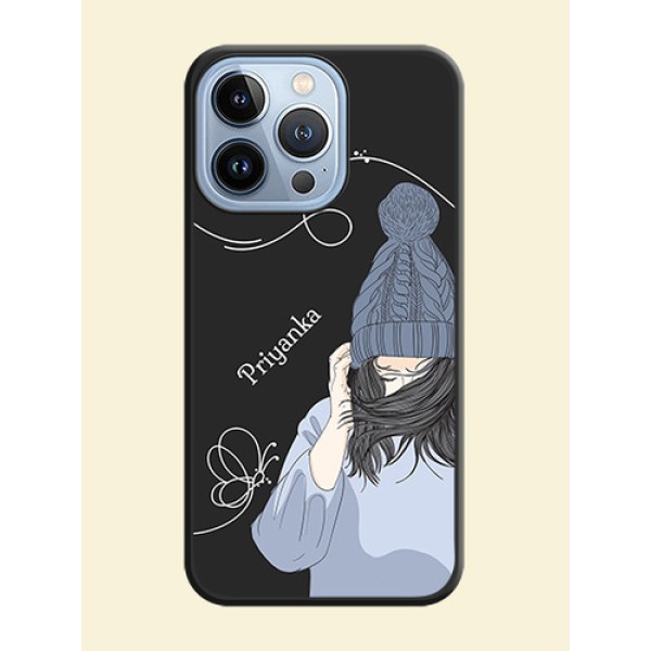 Girl With Blue Winter Outfiit Custom Text Design On Space Black Personalized Soft Matte Phone Covers -Apple Iphone 13 Pro Girl With Blue Winter Outfiit Custom Text Design On Space Black Personalized Soft Matte Phone Covers -Apple Iphone 13 Pro