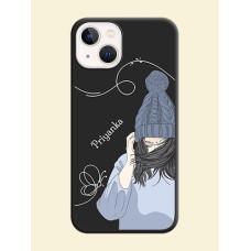 Girl With Blue Winter Outfiit Custom Text Design On Space Black Personalized Soft Matte Phone Covers -Apple Iphone 14 Plus