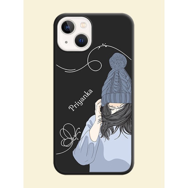 Girl With Blue Winter Outfiit Custom Text Design On Space Black Personalized Soft Matte Phone Covers -Apple Iphone 14 Plus Girl With Blue Winter Outfiit Custom Text Design On Space Black Personalized Soft Matte Phone Covers -Apple Iphone 14 Plus