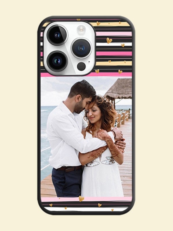 Multicolor Lines and Golden Love Symbols Design on Photo on Space Black Soft Matte Mobile Cover - iPhone 14 Pro Max