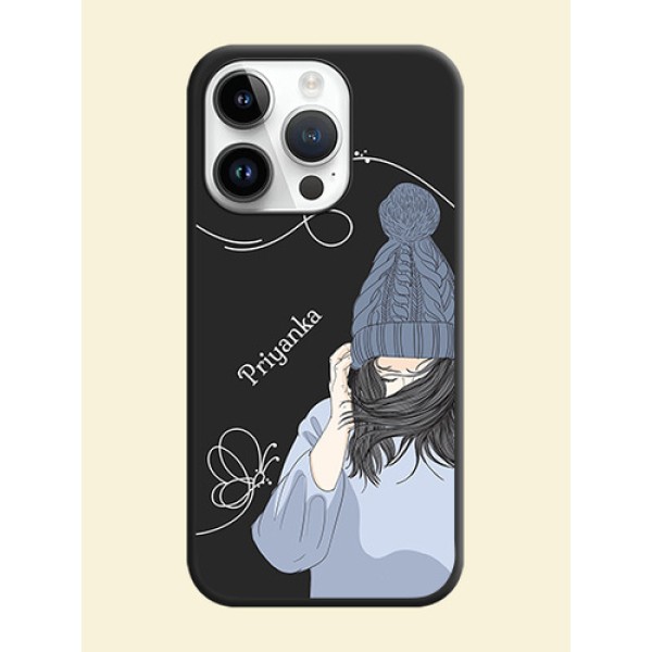 Girl With Blue Winter Outfiit Custom Text Design On Space Black Personalized Soft Matte Phone Covers -Apple Iphone 14 Pro Max Girl With Blue Winter Outfiit Custom Text Design On Space Black Personalized Soft Matte Phone Covers -Apple Iphone 14 Pro Max