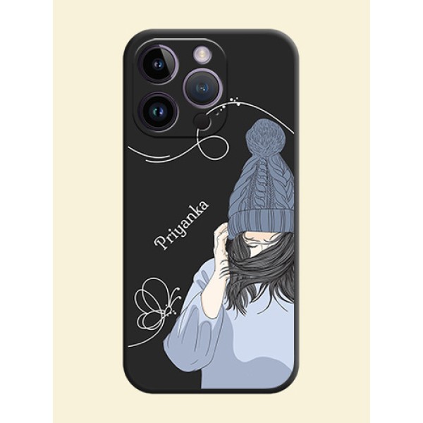 Girl With Blue Winter Outfiit Custom Text Design On Space Black Personalized Soft Matte Phone Covers -Apple Iphone 14 Pro Girl With Blue Winter Outfiit Custom Text Design On Space Black Personalized Soft Matte Phone Covers -Apple Iphone 14 Pro