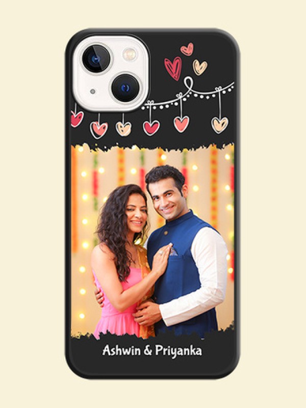 Pink Love Hangings with Name on Space Black Custom Soft Matte Phone Cases - Apple iPhone 14
