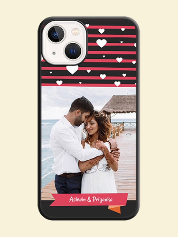 White Color Love Symbols with Pink Lines Pattern on Space Black Custom Soft Matte Phone Cases - Apple iPhone 14