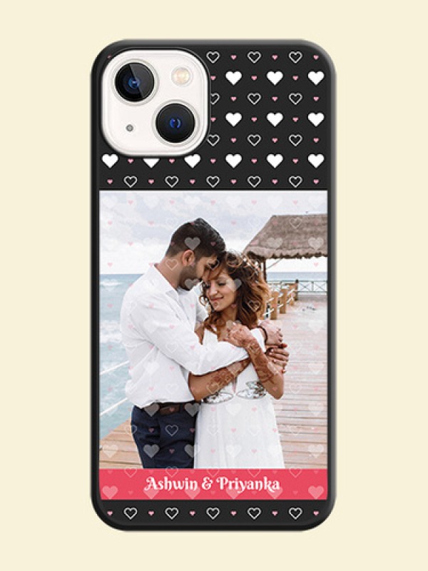 White Color Love Symbols with Text Design on Photo on Space Black Soft Matte Phone Cover - Apple iPhone 14