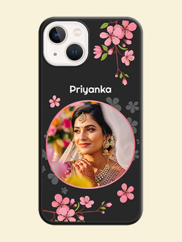 Round Image with Pink Color Floral Design on Photo on Space Black Soft Matte Back Cover - Apple iPhone 14