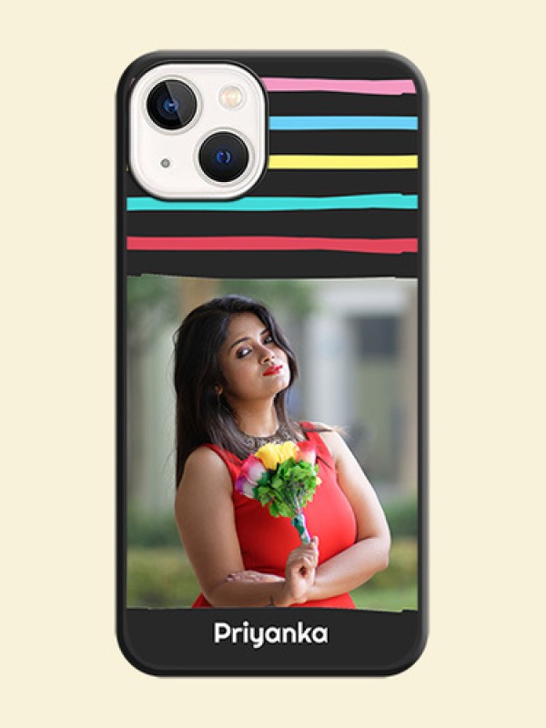 Multicolor Lines with Image on Space Black Personalized Soft Matte Phone Covers - Apple iPhone 14