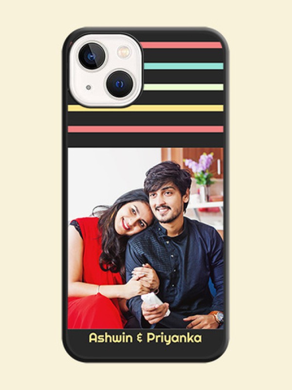 Color Stripes with Photo and Text on Photo on Space Black Soft Matte Mobile Case - Apple iPhone 14