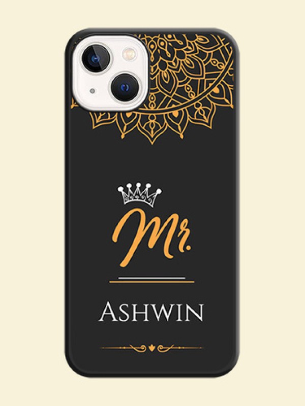 Mr Name with Floral Design  on Personalised Space Black Soft Matte Cases - Apple iPhone 14