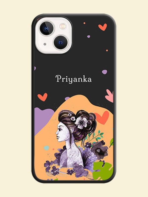 Namecase For Her With Fancy Lady Image On Space Black Personalized Soft Matte Phone Covers -Apple Iphone 14