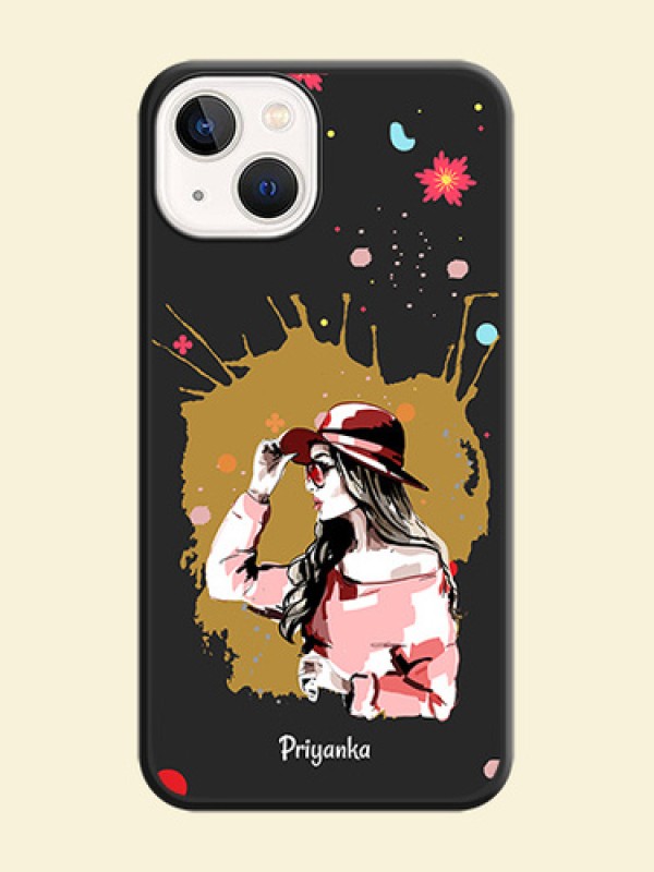 Mordern Lady With Color Splash Background With Custom Text On Space Black Personalized Soft Matte Phone Covers -Apple Iphone 14