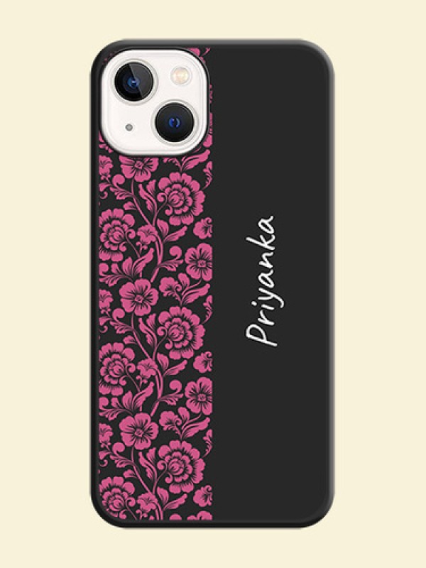 Pink Floral Pattern Design With Custom Text On Space Black Personalized Soft Matte Phone Covers -Apple Iphone 14