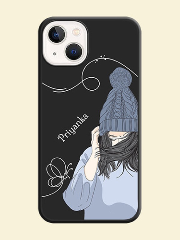 Girl With Blue Winter Outfiit Custom Text Design On Space Black Personalized Soft Matte Phone Covers -Apple Iphone 14