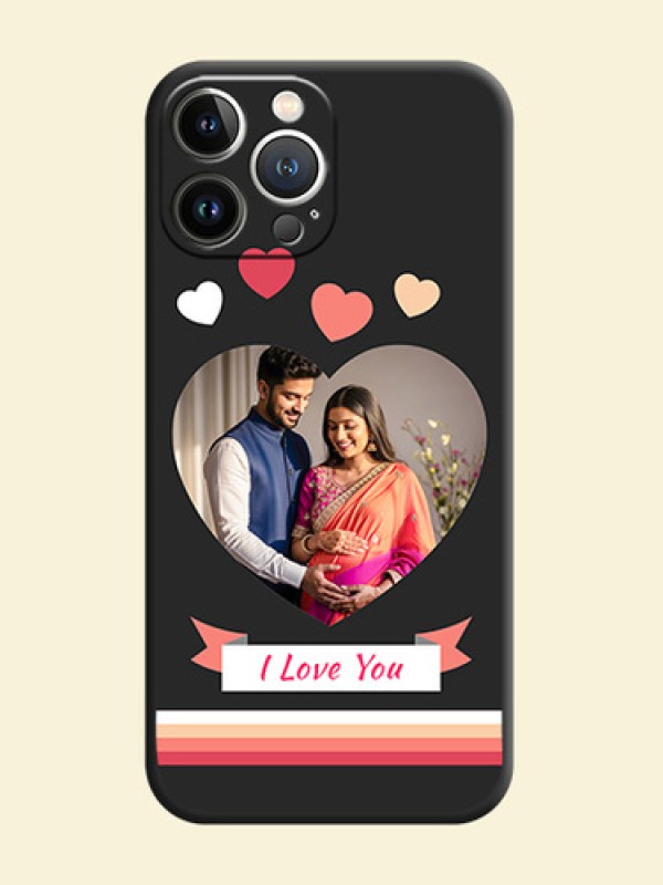 Love Shaped Photo with Colorful Stripes on Personalised Space Black Soft Matte Cases - iPhone 15 Pro Max