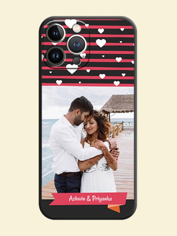 White Color Love Symbols with Pink Lines Pattern on Space Black Custom Soft Matte Phone Cases - iPhone 15 Pro Max
