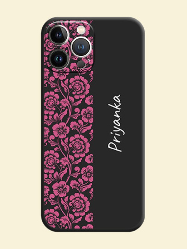 Pink Floral Pattern Design With Custom Text On Space Black Personalized Soft Matte Phone Covers - iPhone 15 Pro Max
