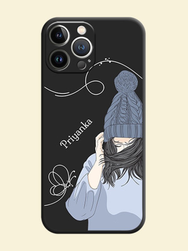 Girl With Blue Winter Outfiit Custom Text Design On Space Black Personalized Soft Matte Phone Covers - iPhone 15 Pro Max