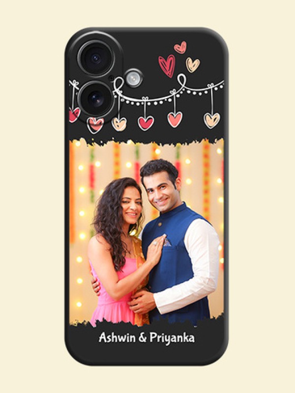 Pink Love Hangings with Name On Space Black Custom Soft Matte Mobile Back Cover - iPhone 16