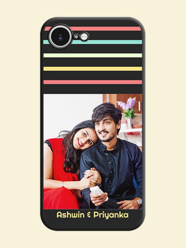 Color Stripes with Photo and Text on Photo On Space Black Custom Soft Matte Mobile Back Cover - iPhone 16e