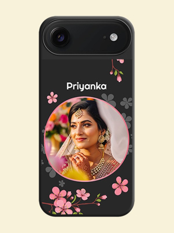 Round Image with Pink Color Floral Design on Photo On Space Black Custom Soft Matte Mobile Back Cover - Apple iPhone 17 Air