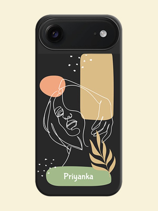 Custom Text With Line Art Of Women & Leaves Design On Space Black Custom Soft Matte Mobile Back Cover - Apple iPhone 17 Air