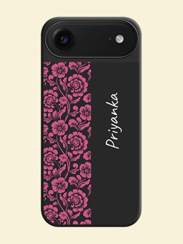 Pink Floral Pattern Design With Custom Text On Space Black Custom Soft Matte Mobile Back Cover - Apple iPhone 17 Air