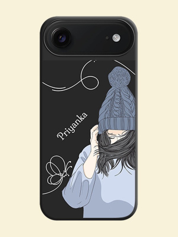 Girl With Blue Winter Outfiit Custom Text Design On Space Black Custom Soft Matte Mobile Back Cover - Apple iPhone 17 Air
