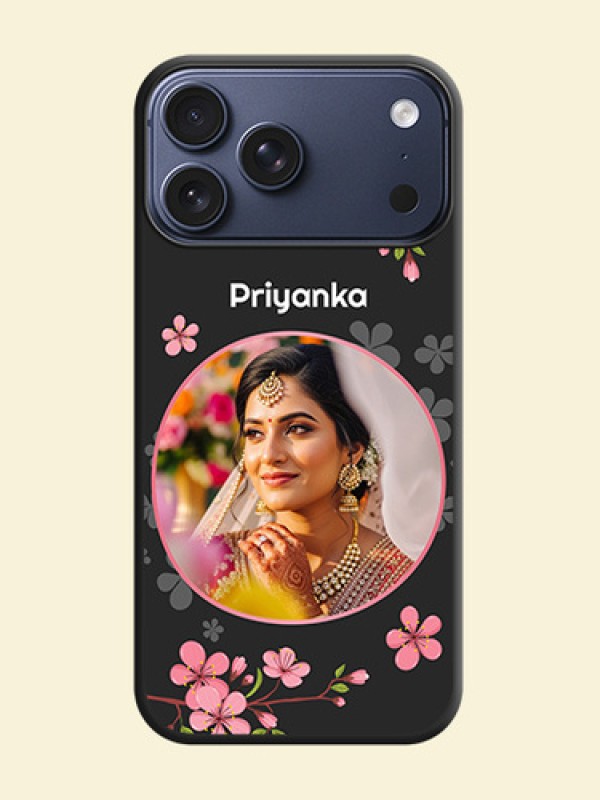 Round Image with Pink Color Floral Design on Photo On Space Black Custom Soft Matte Mobile Back Cover - Apple iPhone 17 Pro Max