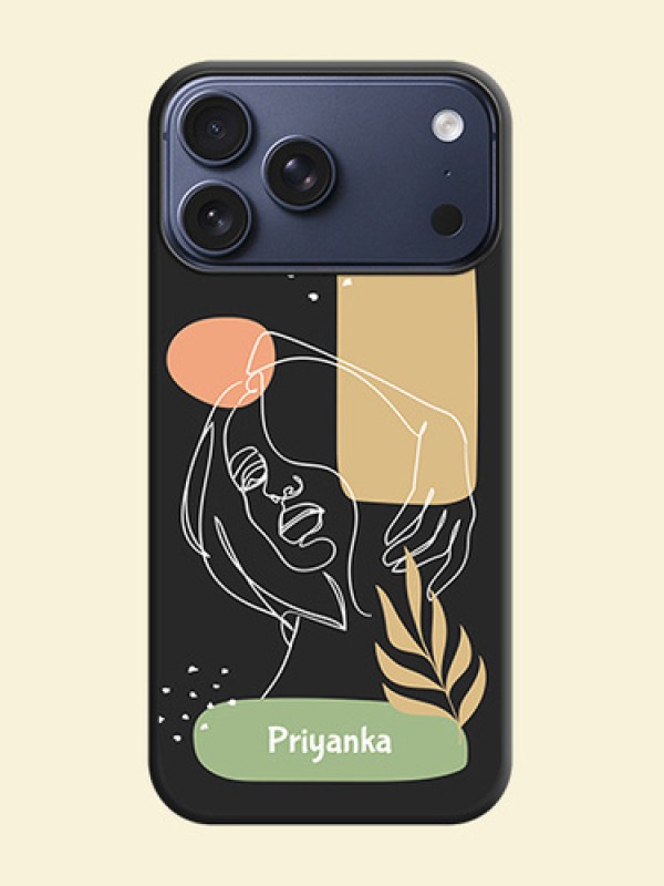 Custom Text With Line Art Of Women & Leaves Design On Space Black Custom Soft Matte Mobile Back Cover - Apple iPhone 17 Pro Max
