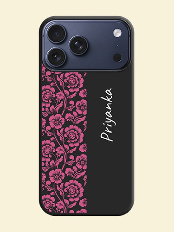 Pink Floral Pattern Design With Custom Text On Space Black Custom Soft Matte Mobile Back Cover - Apple iPhone 17 Pro Max