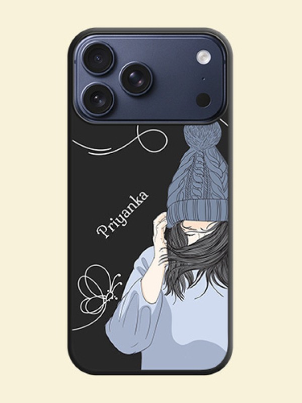 Girl With Blue Winter Outfiit Custom Text Design On Space Black Custom Soft Matte Mobile Back Cover - Apple iPhone 17 Pro Max