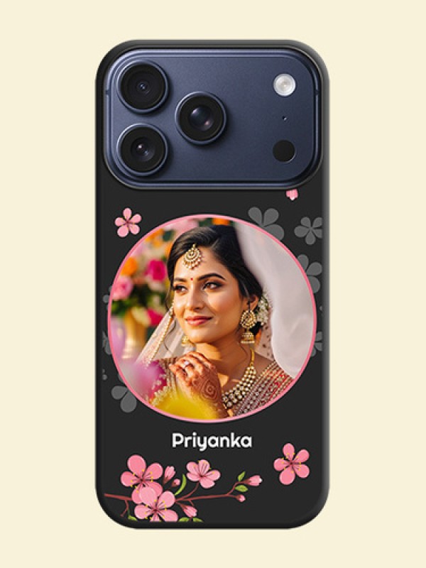 Round Image with Pink Color Floral Design on Photo On Space Black Custom Soft Matte Mobile Back Cover - Apple iPhone 17 Pro