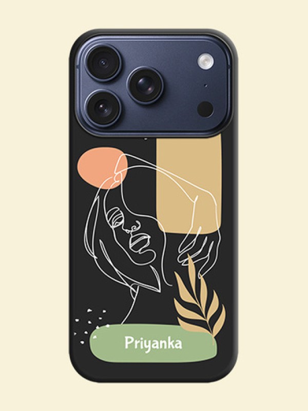 Custom Text With Line Art Of Women & Leaves Design On Space Black Custom Soft Matte Mobile Back Cover - Apple iPhone 17 Pro