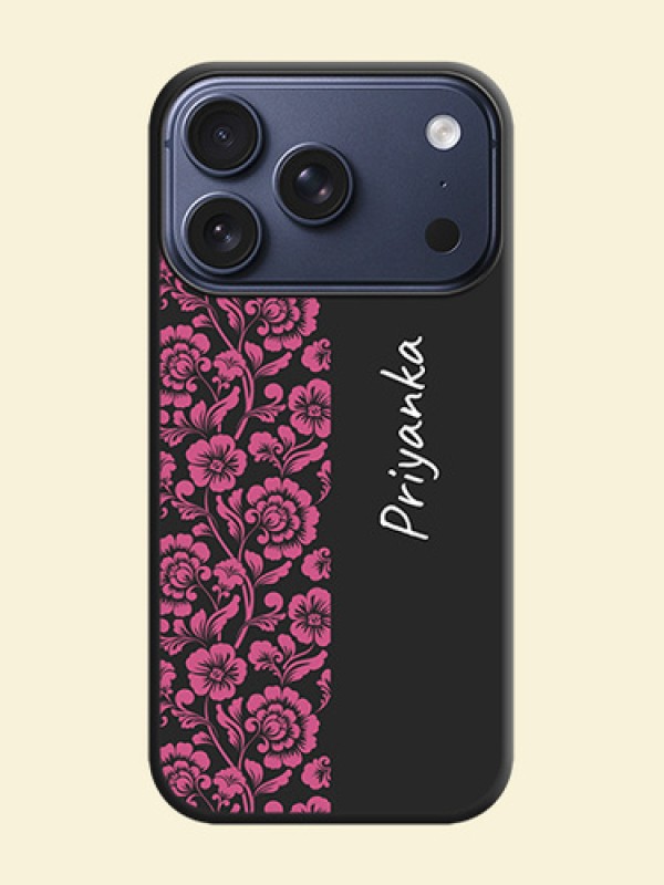 Pink Floral Pattern Design With Custom Text On Space Black Custom Soft Matte Mobile Back Cover - Apple iPhone 17 Pro