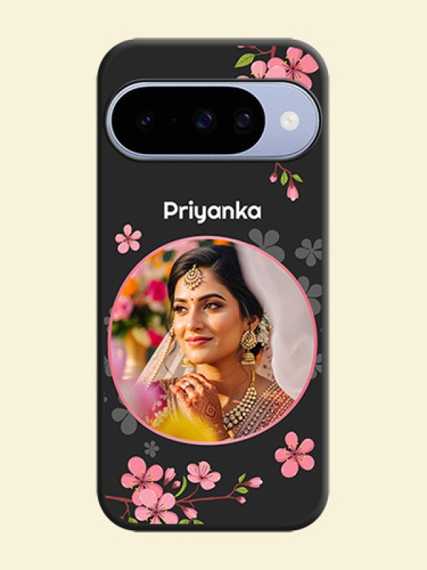 Round Image with Pink Color Floral Design on Photo On Space Black Custom Soft Matte Mobile Back Cover - Google Pixel 10 5G