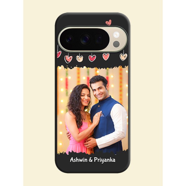Pink Love Hangings with Name On Space Black Custom Soft Matte Mobile Back Cover - Google Pixel 10 Pro 5G