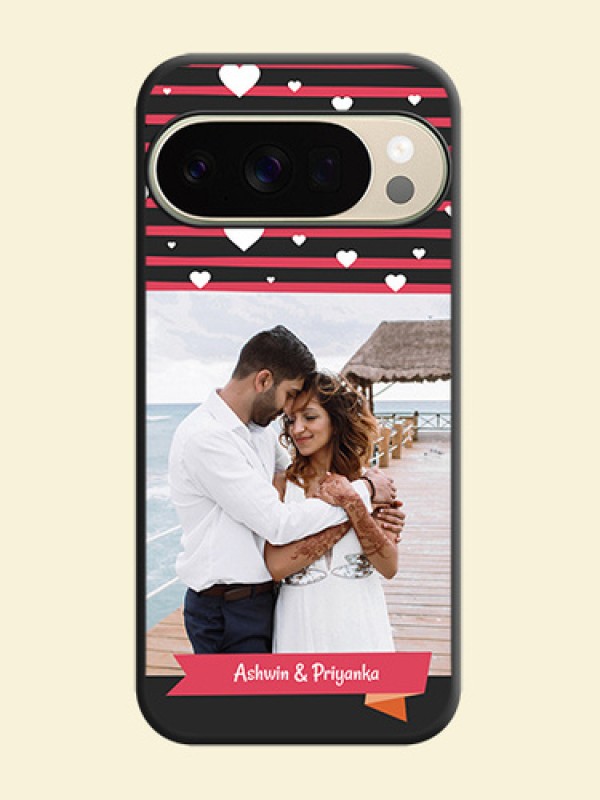 White Color Love Symbols with Pink Lines Pattern On Space Black Custom Soft Matte Mobile Back Cover - Google Pixel 10 Pro 5G