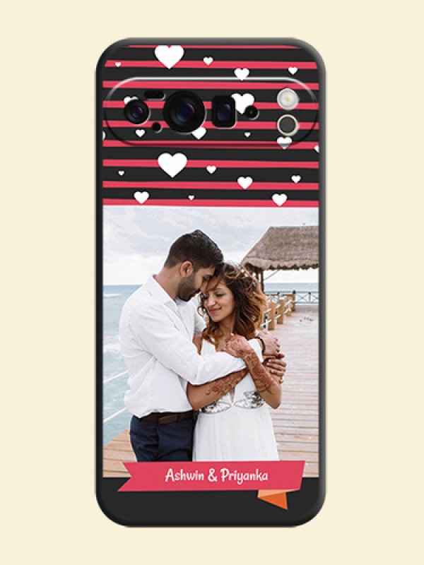 White Color Love Symbols with Pink Lines Pattern On Space Black Custom Soft Matte Mobile Back Cover - Google Pixel 10 Pro XL 5G